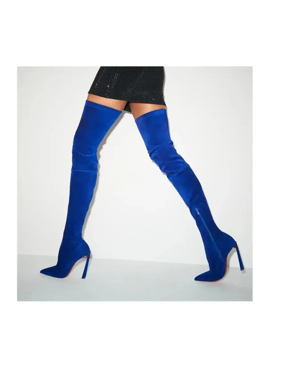 Christian Louboutin Condora Botta Alta Galactiqueen Blue Suede OTK Boots EU 37